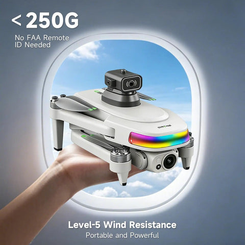Hand holding Dual Camera 4K GPS Drone With Built In Five Point Five Inch Screen On Controller, showcasing portability and design.