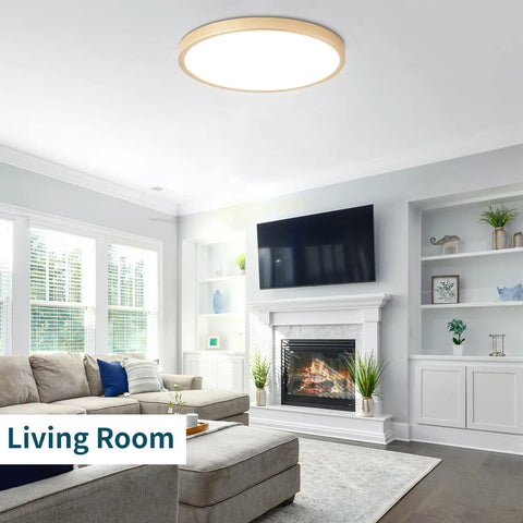 Gold LED Flush Mount Ceiling Light Fixture 12 Inch 28W 5000K Set Of 4 Ultra Slim Ceiling Lamps installed in living room
