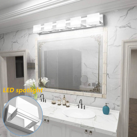 Five Light Modern Chrome Vanity Light For Bathroom Wall Mount Up And Down LED Fixtures Over Mirror White Daylight 6000K
