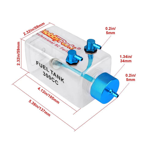 Preassembled RC Gas Fuel Tank For Gasoline Planes And RC Engines, 300cc Capacity, Durable Plastic Body With Aluminum Cap, Inlet Outlet