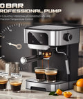 Effortless Home Barista Kit Compact Espresso Machine With 20 Bar Pump And Quick Milk Frother LED Touch Control for brewing espresso.