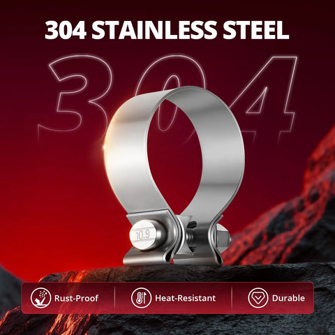 Heavy Duty 3 Inch Exhaust Clamp Narrow Band Stainless Steel Slip Fit Muffler Clamp, close-up on 304 stainless steel band.