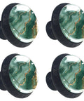 Stunning Emerald Green Marble Cabinet Knobs 4 Pack Super Sleek 35Mm Drawer Pulls With Matte Black Backplates Durable Abs Construction Single Hole Mount Includes Screws.