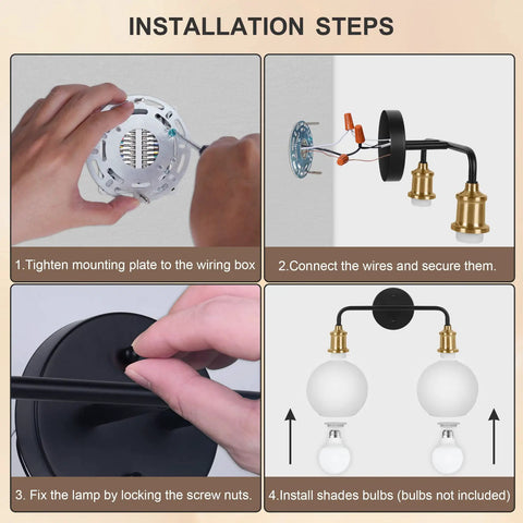 Installation steps for Dope Two Light Vanity Light Over Mirror 17 Inch Black And Gold Wall Sconce with Glass Globes
