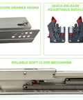 Undermount Soft Close Drawer Slides, 12 Inch Full Extension, 1 Pair, Built To Last Heavy Duty 70 Lb Load, Fits Five Eighths Inch Side Panels, Ideal For Custom Cabinets And Kitchen Drawers, with secure hooks and soft-close mechanism