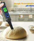 Top Notch Food pH Meter With Temperature Digital pH Tester used for measuring pH in dough for fermentation with dual-probe design.