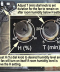 Close-up of humidity and timer dials on 100 CFM Quiet Humidity Sensing Bathroom Exhaust Fan with Energy Star Rating, Dimmable 4000K LED Light