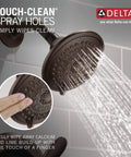 High End Lahara 14 Series Shower Trim Kit In Oil Rubbed Bronze with touch-clean spray holes and water flow.