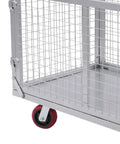 4 In 1 Beefy Heavy Duty Platform Cart With Cage 40 By 24 Inches 440 Lb Capacity Foldable Steel Hand Cart With 5 Inch Swivel Casters Detachable Mesh Push Dolly For Garage Storage And Shop Organization side view with red swivel caster