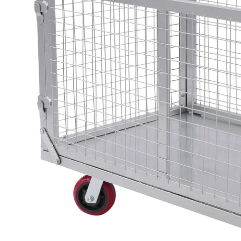 4 In 1 Beefy Heavy Duty Platform Cart With Cage 40 By 24 Inches 440 Lb Capacity Foldable Steel Hand Cart With 5 Inch Swivel Casters Detachable Mesh Push Dolly For Garage Storage And Shop Organization side view with red swivel caster
