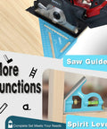 Rafter Square And Combination Square Tool Set with 7 inch aluminum rafter square used as saw guide, showing spirit level feature.