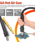 Pro Grade All In One Micro Soldering Station With 1000W Hot Air Rework Desoldering System, Suction Pen, and BGA Hot Air Gun in use.