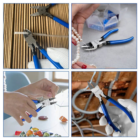 6.5 Inch Flush Cutters Two Pack Pro Grade Ultra Sharp Spring Loaded Diagonal Side Cutters For Jewelry Making And Crafting, Precision Wire Snips Dikes Pliers, Small Blue Tool Set For Craft Projects in use for crafting and jewelry making