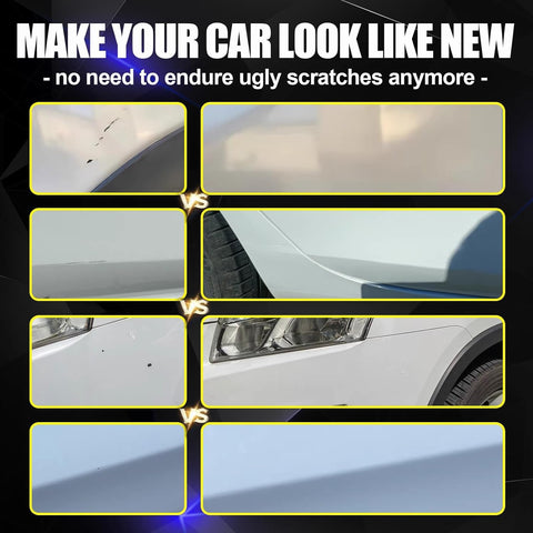 Before and after scratch repair using Ford Vapor Blue Metallic Touch Up Paint Kit K1 M7490A For Quick Scratch Repair With 2 In 1 Pen Tip And Brush Color Matched For Easy Fix On Ford Cars And SUVs.