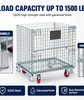 Hella Tough Collapsible Wire Storage Basket With Easy Roll Wheels Massive 3000 Pound Capacity Folding Metal Bin, Q235 steel, 1500 lb capacity.