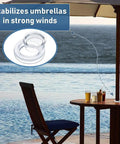 Durable PVC Patio Table Umbrella Hole Ring Plug for Outdoor Dining Tables by the pool, showing strong wind stabilization.