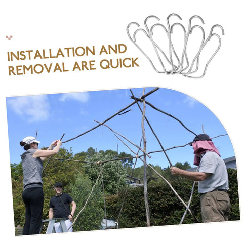 People installing plant trellis using Plant Trellis Buckles 50 Pack For Garden Fences And Climbing Plants Quick Install And Easy Removal Clips.
