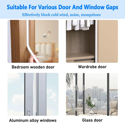Door brush seal, self-adhesive felt-pile weather stripping; fits wood doors, wardrobes, aluminum windows, glass doors.