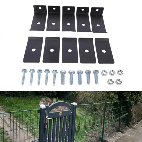 All In One Mesh Panel Mounting Kit With Brackets, Clamps And Fasteners For Fences And Grid Mats, Weatherproof Heavy Duty Steel, Easy Install For Backyard Or Garden Yards, Includes Screws Nuts And Fixings