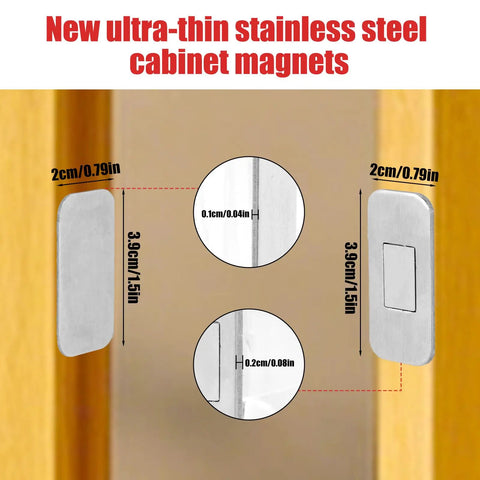 Ultra Thin Magnetic Cabinet Door Catches Kit, 12 Pairs With No Drill Double Sided Adhesive Strips, Stainless Steel Magnets measurement