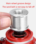 Adjustable Speed Angle Grinder Conversion Kit To Belt Sander Attachment with aluminum wheel design for securing sand belts.