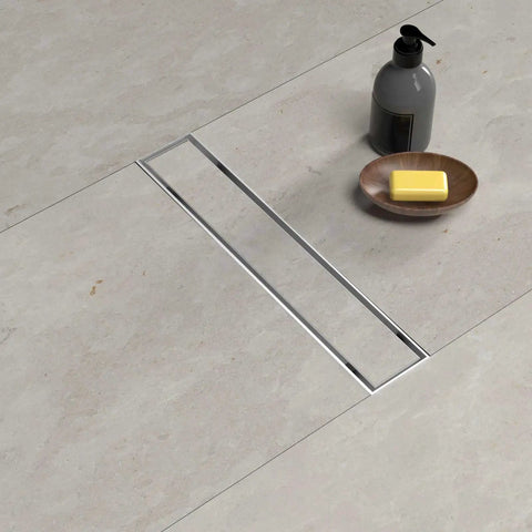 36 Inch Linear Shower Drain With Removable Wave Pattern Grate, Matte Black 304 Stainless Steel Floor Drain in tiled floor