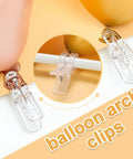Balloon Arch Clips Kit 20 Pack Transparent Plastic Clips securing balloons to arch frame, close-up view of clip in use.