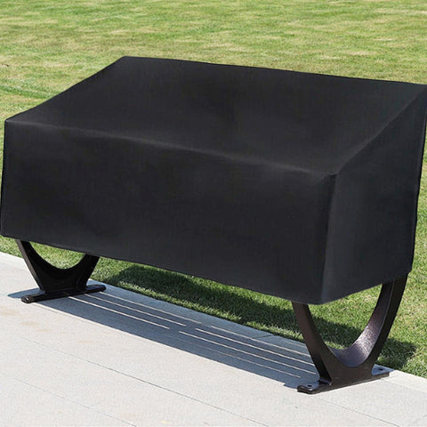 Black all season outdoor bench cover for 2 seats weatherproof patio furniture protector on rocking chair outside on lawn