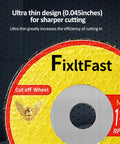 FixltFast cut-off wheel, 1.5 in diameter x 1/8 in thick, fiberglass reinforced metal cutting disc for rotary tools