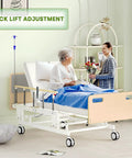 Fully Electric Hospital Bed For Home Use With Premium Mattress And Built In Guardrails in a bedroom setting with back lift adjustment