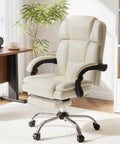 Off white Six Point Massage Office Chair with heat and footrest, ergonomic reclining design, in a modern home office setting.