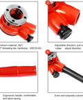 Portable Ratchet Pipe Threader Kit manual threading tool with red ergonomic handle and die, shown from various angles.