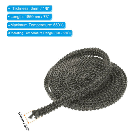PATIKIL wood stove gasket rope, graphite fiberglass, flat seal, black, 73 in long, 3/8 x 1/8 in, 2 pcs