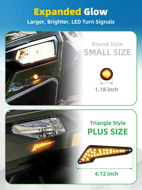 Road Ready UTV Turn Signal Kit with white DRL and red running light, round and triangle LED indicators shown on vehicle