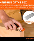 Pro Grade O1 Tool Steel Low Angle Block Plane for Heavy Duty Wood Smoothing cutting through wood with shavings visible.