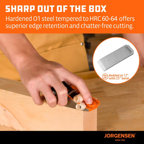 Pro Grade O1 Tool Steel Low Angle Block Plane for Heavy Duty Wood Smoothing cutting through wood with shavings visible.