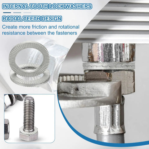 20 Pack M8 Wedge Locking Washers, Heavy Duty Manganese Steel Safety Hardware For Bolts And Screws, showing internal tooth design.