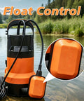 Heavy Duty Submersible Sump Pump With Auto Float Switch And Killer High Flow 0.5Hp Motor for efficient water removal in a pond.