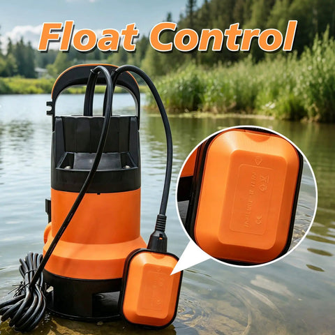 Heavy Duty Submersible Sump Pump With Auto Float Switch And Killer High Flow 0.5Hp Motor for efficient water removal in a pond.
