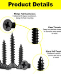 Wood Screws Assortment Kit 500 Piece Set with short cabinet screws, Phillips flat head self tapping, black carbon steel in detail