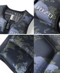 Lightweight Dope Neoprene Wake Surf Impact Vest for Men with blue camo design, close-up of material and texture details.