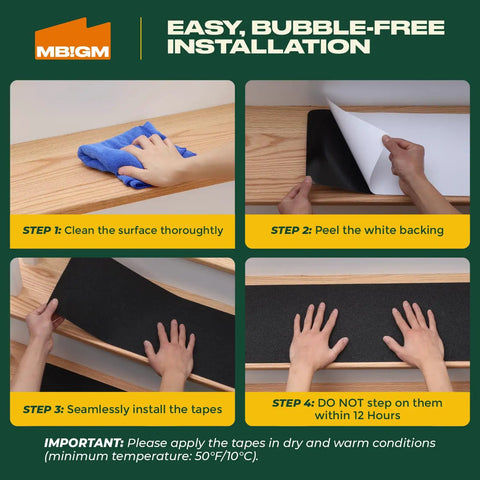 Installation guide for Clear Stair Tread Tape 30 Inches By 4 Inches Non Slip Indoor Outdoor Adhesive Strips With Roller.