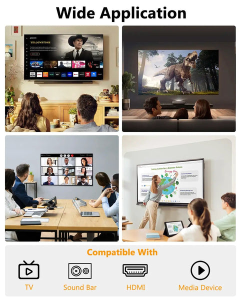 Various applications of the Wall Mounted TV Cable Concealer Kit With Recessed Power Hub in different setups for seamless cable management.