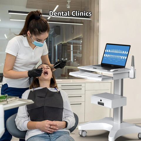 Mobile Medical Trolley Cart With Laptop Tray And Oral Scanner Holder, 360 Degree Locking Wheels, Drawer, And Mobile Workstation On Wheels For Hospitals, Dental Clinics, And Beauty Salons