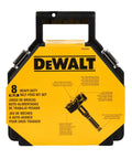 Front view of Self Feed Drill Bit Kit 8 Piece For Wood With 7/16 Inch Quick Change Shank Built To Last in carrying case