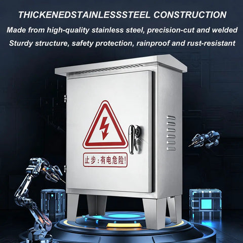 Heavy Duty 304 Stainless Steel Electrical Enclosure Box With Secure Safety Latch And Wall Mounting Plate, rainproof and rust-resistant.