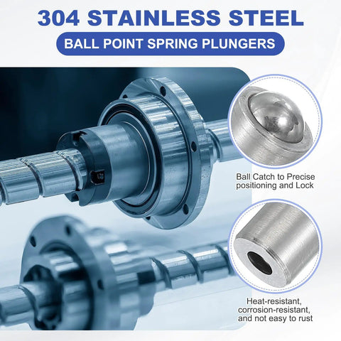 Heavy Duty 10 Pack 304 Stainless Steel Ball Plungers Smooth Operator Cabinet Latch Catcher For Doors Drawers And Closets Built Like A Tank No Stress 8X9MM Size, close-up of ball point spring plungers.