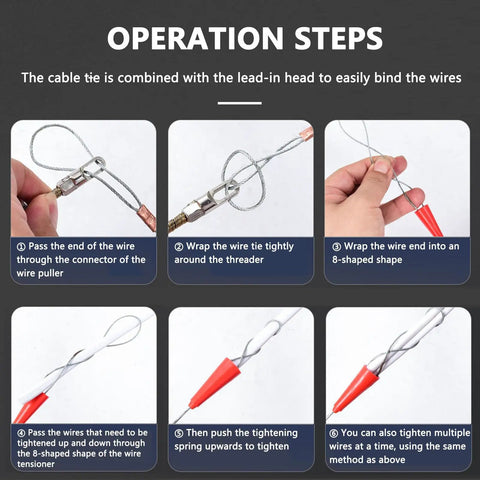 Instructions for using Badass Hustle Ready Cordless Wire Puller Threads Pipe Slick Through Walls With Right Angle Elbow Routing.