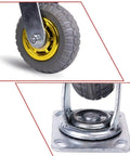 Close-up view of Heavy Duty Furniture Moving Casters With Brake Set Of Four Premium 8 Inch Rolling Jack Wheels showing rubber wheel and metal base.
