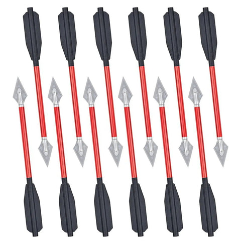Pro Grade Premium Aluminum Crossbow Bolts Set 6.7 Inch With Sharp Broadhead Tips, 12 Pack For 50 To 80 Lb Mini Archery Crossbows, Red